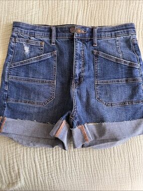 Saige High-Rise Blue Denim Roll-Cuff Women's Shorts